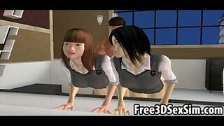 Two sexy 3D cartoon asian babes sucking and fucking