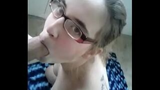 sexy girl in glasses blowjob