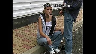 blond teen outdoor blowjob