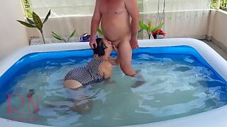 holding underwater. Domination rough sex. Nudist Regina Noir swimming, sucks and fucks in the swimming pool. ENF, , 2