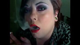 BBW Brit Tina Snua Smoking A Filterless Cigarette With Red Lipstick