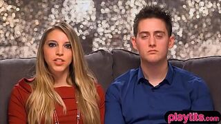 Amateur blonde and her boyfriend tries threesome sex
