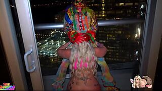 Big Booty White Girl Sucks Off BBC Clown on High Rise Patio During NYE Party