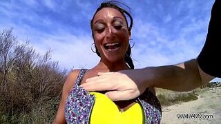 Superhot perfect busty sexbomb really enjoy hard fuck on the beach with stranger