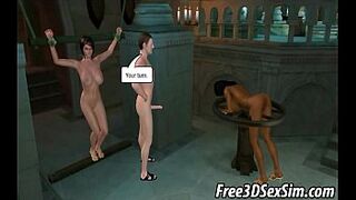 Two hot tied up 3D cartoon babes get fucked hard